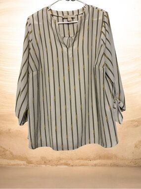 Michael Kors Cream and Black Striped Tunic with Gold Detail